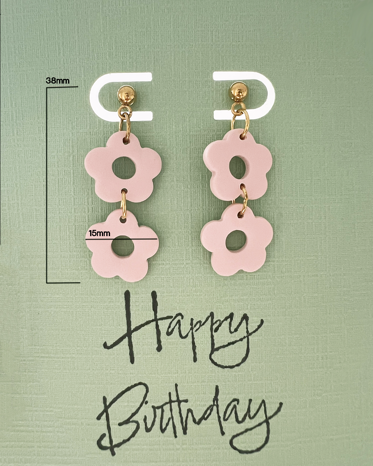 Happy Birthday - Pink Flowers | Polymer Clay Earrings | Gift