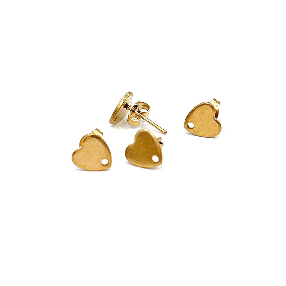 Heart-shaped buttons with holes (4 pcs) stainless steel incl. backs | Jewelry components